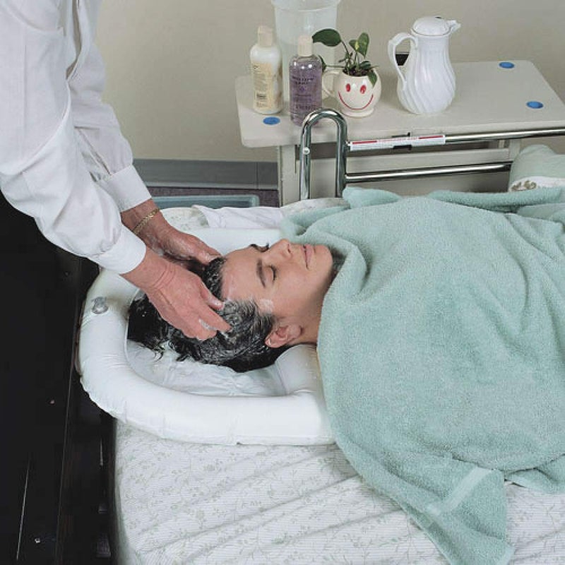 SP Ableware SP Bel-Art 30024 Ableware Inflatable Crescent Shaped Shampoo Basin, Shallow, White - Image 2